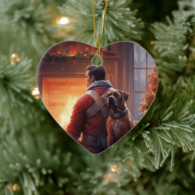 Boxer Gift, Pet Gift, Dog Fireman, Christmas Gift  Ceramic Tree Decoration (Tree)