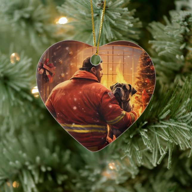 Boxer Gift, Pet Gift, Dog Fireman, Christmas Gift  Ceramic Tree Decoration (Tree)