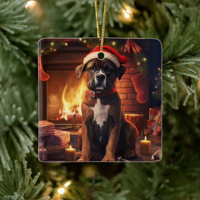 Boxer Gift, Pet Gift, Dog Police, Christmas Gift  Ceramic Ornament (Tree)
