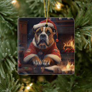 Boxer Gift, Pet Gift, Dog Police, Christmas Gift  Ceramic Ornament