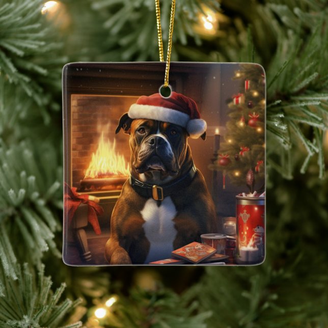 Boxer Gift, Pet Gift, Dog Police, Christmas Gift  Ceramic Ornament (Tree)