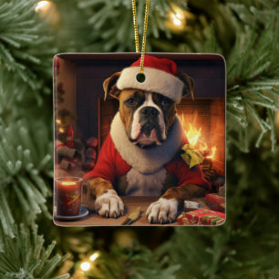 Boxer Gift, Pet Gift, Dog Police, Christmas Gift  Ceramic Ornament