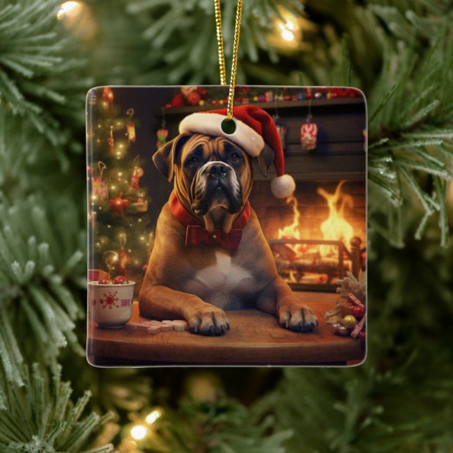 Boxer Gift, Pet Gift, Dog Police, Christmas Gift  Ceramic Ornament (Tree)