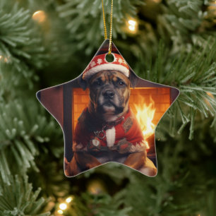 Boxer Gift, Pet Gift, Dog Police, Christmas Gift Ceramic Tree Decoration
