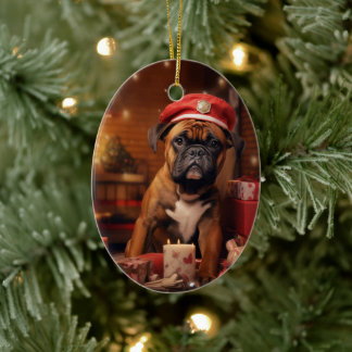 Boxer Gift, Pet Gift, Dog Police, Christmas Gift  Ceramic Tree Decoration