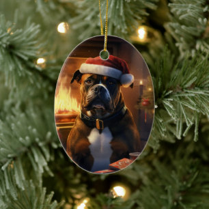 Boxer Gift, Pet Gift, Dog Police, Christmas Gift Ceramic Tree Decoration