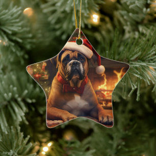 Boxer Gift, Pet Gift, Dog Police, Christmas Gift Ceramic Tree Decoration