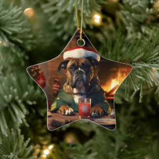 Boxer Gift, Pet Gift, Dog Police, Christmas Gift  Ceramic Tree Decoration