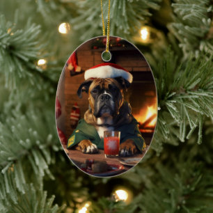 Boxer Gift, Pet Gift, Dog Police, Christmas Gift Ceramic Tree Decoration