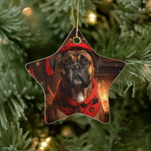Boxer Gift, Pet Gift, Dog Police, Christmas Gift Ceramic Tree Decoration