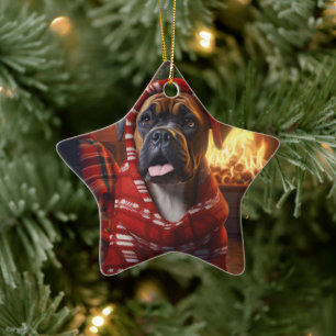 Boxer Gift, Pet Gift, Dog Police, Christmas Gift  Ceramic Tree Decoration