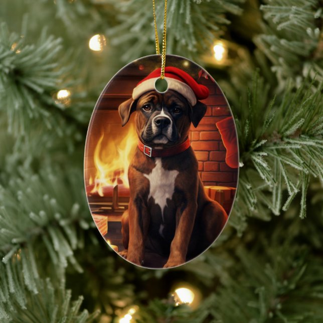 Boxer Gift, Pet Gift, Dog Police, Christmas Gift  Ceramic Tree Decoration (Tree)