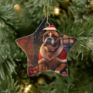 Boxer Gift, Pet Gift, Dog Police, Christmas Gift Ceramic Tree Decoration
