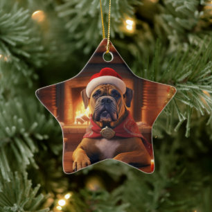 Boxer Gift, Pet Gift, Dog Police, Christmas Gift Ceramic Tree Decoration