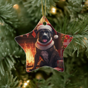 Boxer Gift, Pet Gift, Dog Police, Christmas Gift Ceramic Tree Decoration