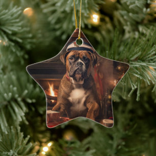 Boxer Gift, Pet Gift, Dog Police, Christmas Gift Ceramic Tree Decoration