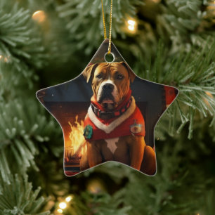 Boxer Gift, Pet Gift, Dog Police, Christmas Gift Ceramic Tree Decoration
