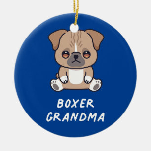 Boxer Grandma Kawaii Anime Dog Lover Owner Family Ceramic Tree Decoration