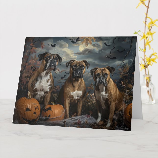 Boxer Halloween Night Doggy Delight Card (Yellow Flower)