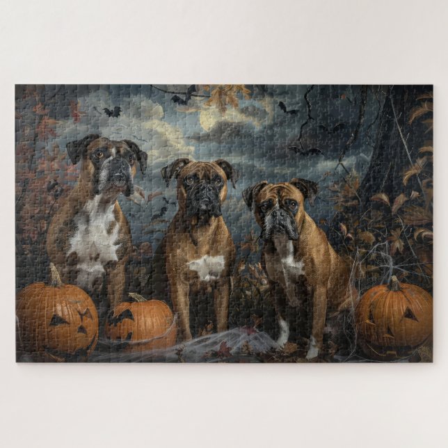 Boxer Halloween Night Doggy Delight Jigsaw Puzzle (Horizontal)