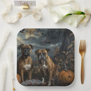 Boxer Halloween Night Doggy Delight Paper Plate