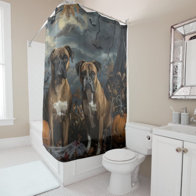 Boxer Halloween Night Doggy Delight Shower Curtain (In Situ)