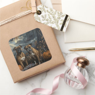 Boxer Halloween Night Doggy Delight Square Sticker