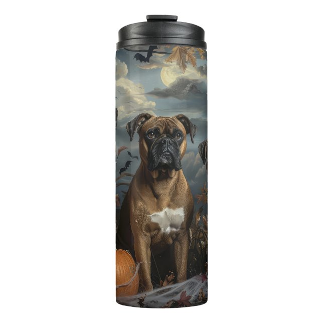 Boxer Halloween Night Doggy Delight Thermal Tumbler (Front)