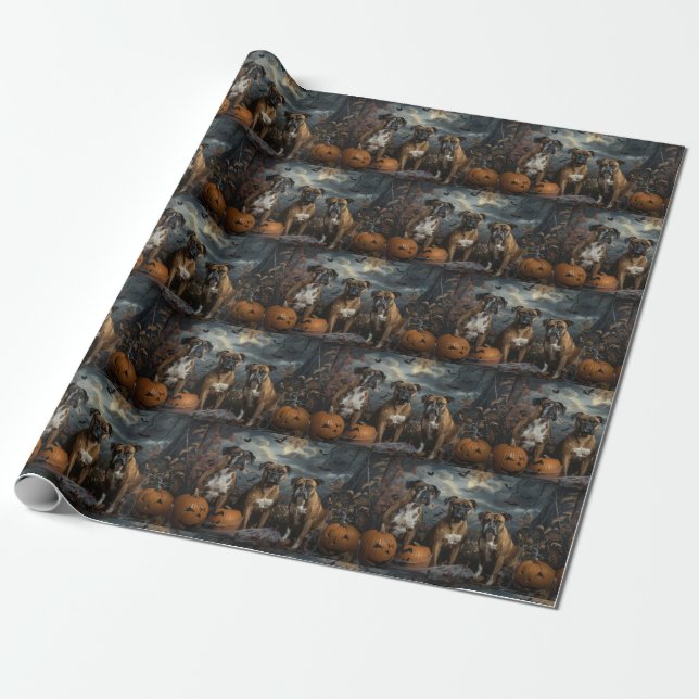 Boxer Halloween Night Doggy Delight Wrapping Paper (Unrolled)