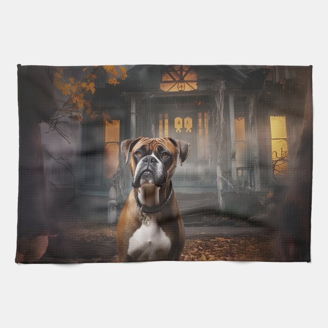 Boxer Halloween Scary Tea Towel (Horizontal)