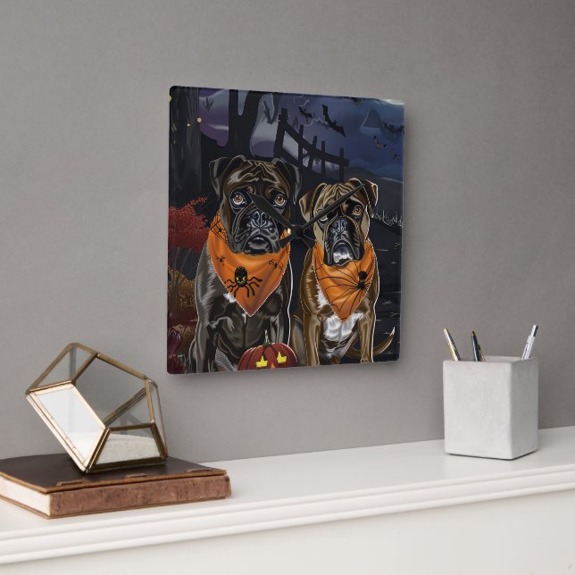 Boxer Halloween Spooky Square Wall Clock (Office)