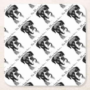 Boxer Happy Face Square Paper Coaster