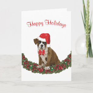Boxer Happy Holidays Dog Santa Hat Cute Card