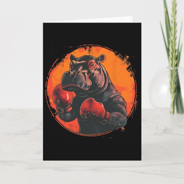 Boxer Hippo With Boxing Gloves Kickboxing Funny Bo Card (Front)