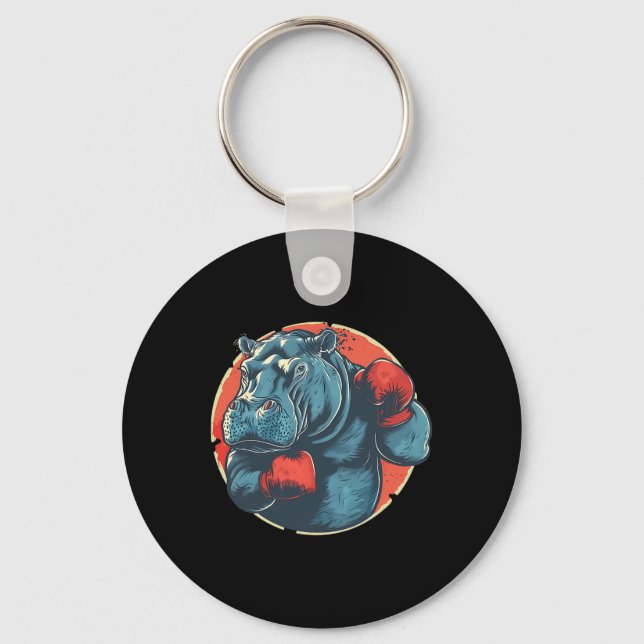 Boxer Hippo With Boxing Gloves Kickboxing Funny Bo Key Ring (Front)