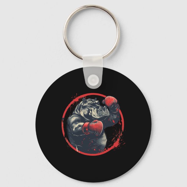 Boxer Hippo With Boxing Gloves Kickboxing Funny Bo Key Ring (Front)