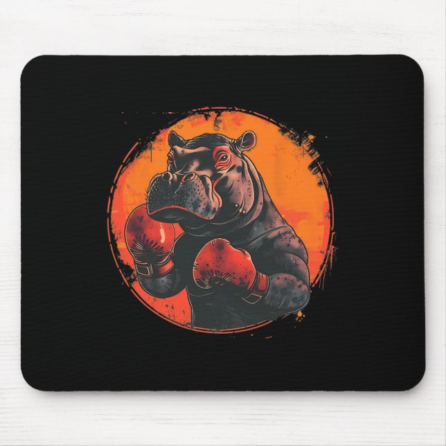 Boxer Hippo With Boxing Gloves Kickboxing Funny Bo Mouse Mat (Front)