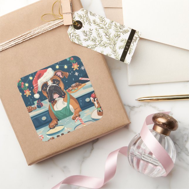 Boxer Holiday Baking: Festive Christmas Square Sticker (Gifting)
