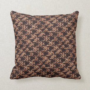 Boxer Houndstooth Woven Pattern In Brown Orange Cushion