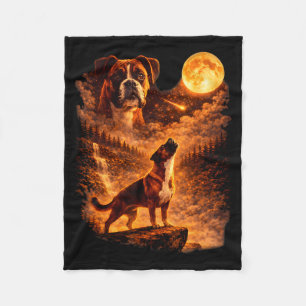 Boxer howling to the moon funny vintage boxer dog fleece blanket