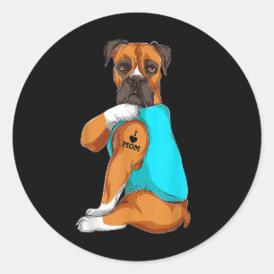 Boxer I Love Mum Tattoo Apparel, Dog Mum Gifts Mot Classic Round Sticker