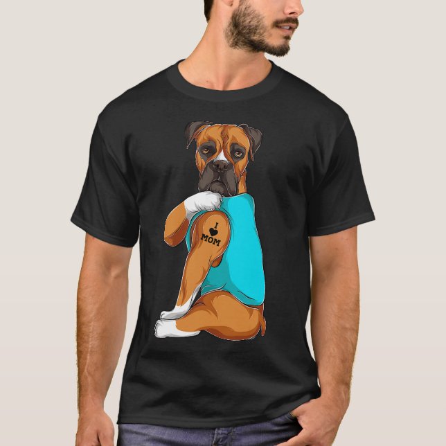 Boxer I Love Mum Tattoo Apparel, Dog Mum Gifts Wom T-Shirt (Front)