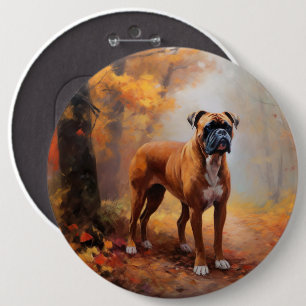 Boxer in Autumn Leaves Fall Inspire  6 Cm Round Badge