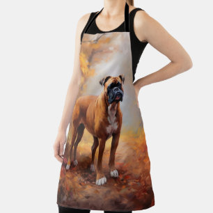 Boxer in Autumn Leaves Fall Inspire  Apron