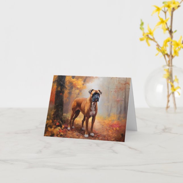 Boxer in Autumn Leaves Fall Inspire  Card (Yellow Flower)