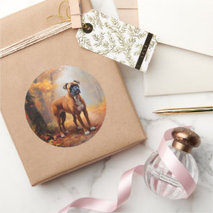 Boxer in Autumn Leaves Fall Inspire  Classic Round Sticker