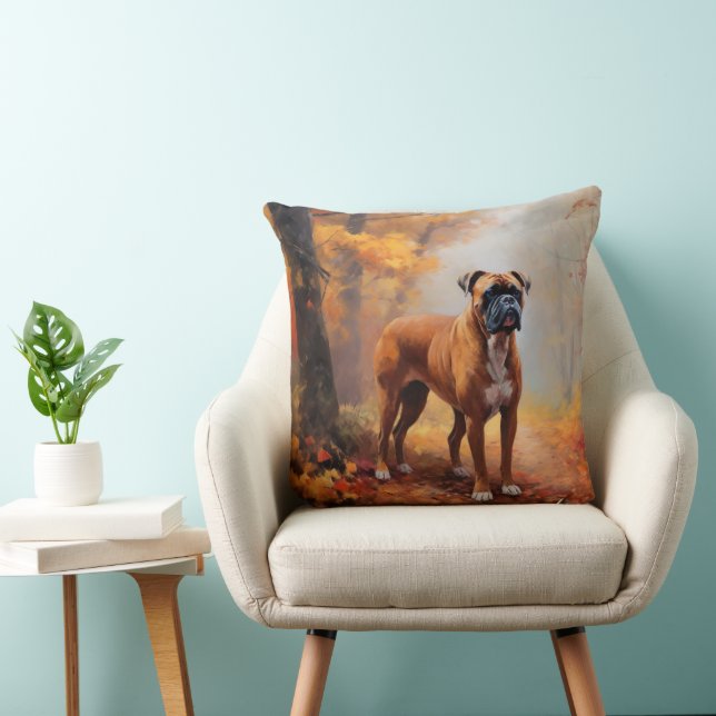 Boxer in Autumn Leaves Fall Inspire  Cushion (Chair)