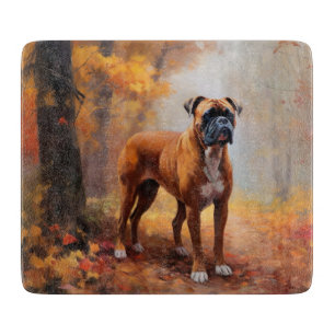 Boxer in Autumn Leaves Fall Inspire Cutting Board
