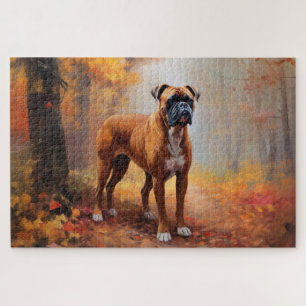Boxer in Autumn Leaves Fall Inspire  Jigsaw Puzzle