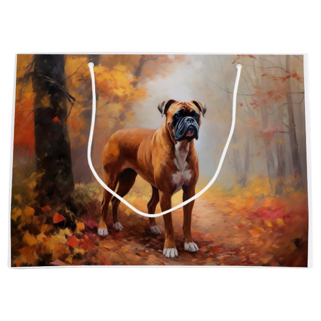 Boxer in Autumn Leaves Fall Inspire  Large Gift Bag (Front)